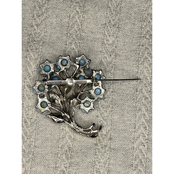 Vintage light blue celluloid enamel flower bunch brooch silver toned - Picture 6 of 7